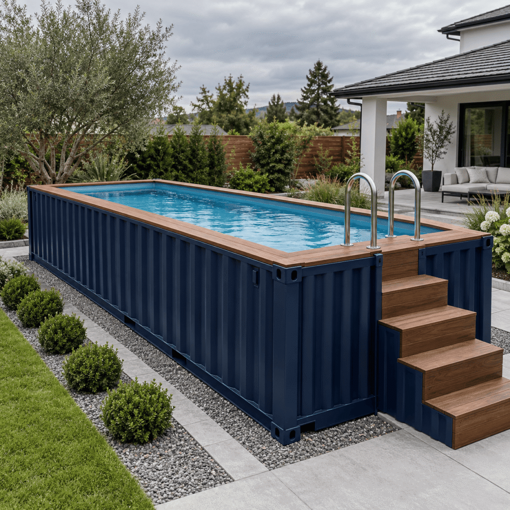 Image Alt Text: 20 ft container pool for residential or commercial use