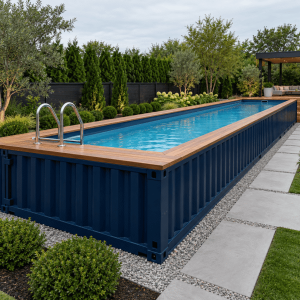 Container swimming pool in outdoor setting