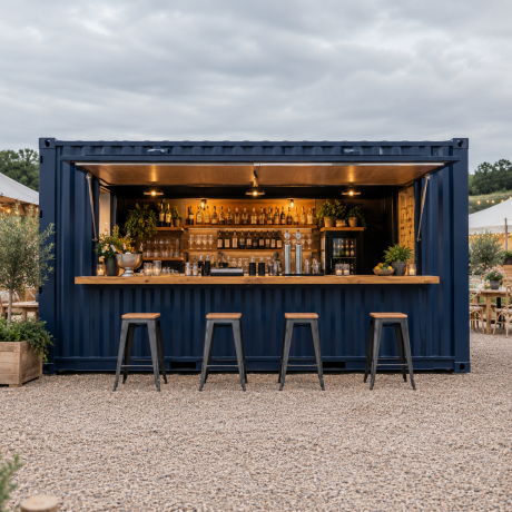 front view of compact 10 ft container bar