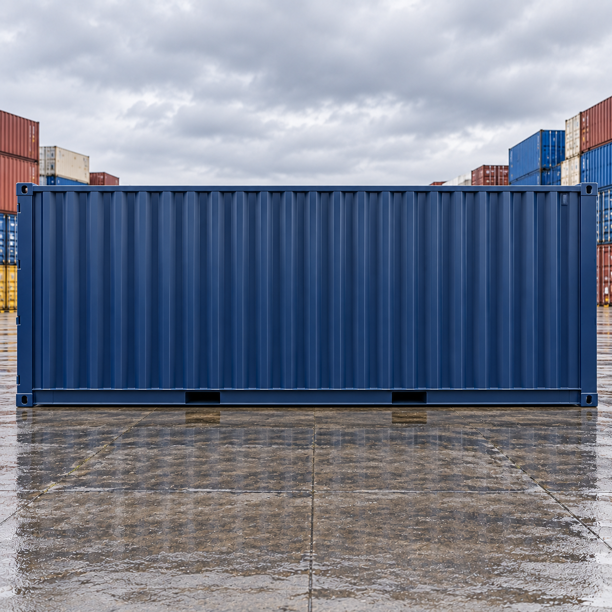 Side view of one-trip storage container
