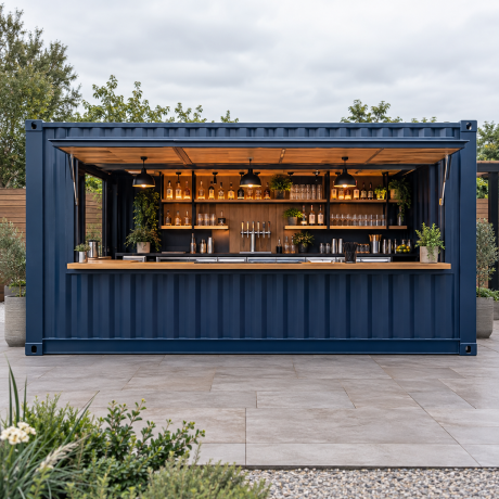 view of a 10 ft shipping container bar